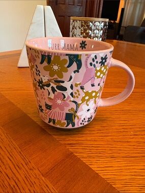 Pink Cat & Floral Ceramic Mug